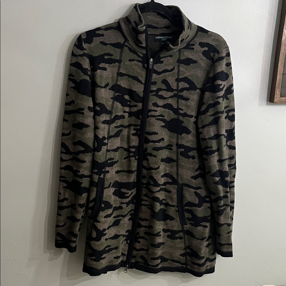 Cynthia Rowley Green and Black Camo Cardigan